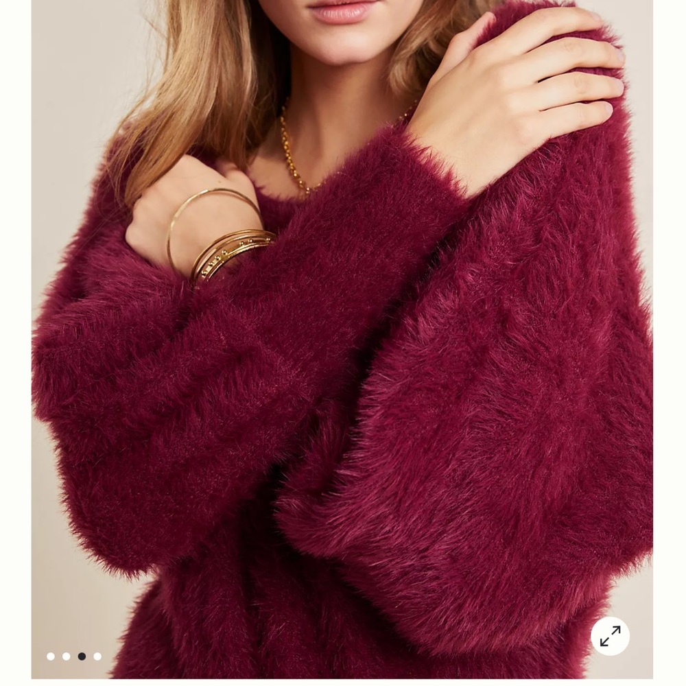Anthropologie Ember Eyelash Sweater Size Small Stretchy Soft Burgundy
